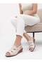 D26Ys 2870 Cream Genuine Leather Heeled Women's Sandals