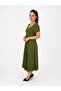 Women's Plus Size Khaki V-Neck Relaxed Fit Summer Cotton Viscose Dress - 2