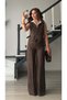 Bitter brown cotton linen shirt detailed vest-pants set