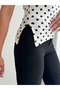 Crep Women's Polka Dot Patterned Micro Fabric Body Blouse with Slit Detail Ecru - 3