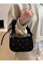 Stylish Black Monochrome Plush Shoulder Bag with Soft Zipper and Bow-Shaped Drawstring Design for Women's Daily Use, Unique Design - 5