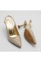 (Wiesse) Closed Toe Pearl Detailed Heeled Women's Shoes Gold