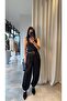 Women's Black Belted Satin High Waist Shalwar Trousers Drawstring Carrot Fit 7920 - 2