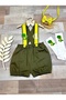 Dinosaur Concept Birthday 1 Year Old Khaki Salopet Shirt Socks Bow Tie - 2