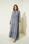 Women's High Collar Gathered Waist Ruffled Lace-Up Gray Hijab Dress - 6