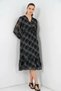 Women's V-Neck Gathered Waist Striped Pattern Chiffon Black Dress - 4