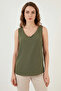 Women's V-Neck Zero Sleeve Khaki Blouse