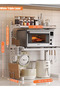 Metal Microwave Oven Rack Shelf Expandable Kitchen Supplies Tableware Storage Counter Space Saver Cabinet Organizer Spice Holder with 6 Hooks Chopping Block Frame Tool Holder Chopsticks Tube