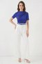 Women's Round Neck Gathered Detail Short Sleeve Cobalt Blue Blouse - 2