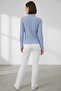 Women's High Collar Textured Blue Blouse - 7