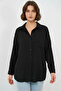 Women's Oversize Single Pocket Viscose Black Shirt - 5