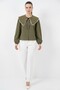 Women's Baby Collar Scallop Detail Cotton Khaki Shirt - 5