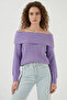 Women's Boat Neck Open Shoulder Oversize Knitwear Lilac Sweater