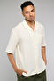 Crinkled Shirt with Revere Collar and Short Sleeves - 4