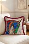 Colorful Horse Head Patterned Fringed Cushion Cover - Cream Cushion Cover with Burgundy Tassels - 3
