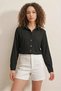 Women's Black Shirt with Button Detail - 2