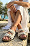 Shell Women's Sea Shell and Micro Bead Detailed Double Buckle Orthopedic Cork Sole Daily Summer Slippers - 3