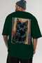 For the Love of Cats 58 Cats Printed Green Oversize T-Shirt 100% Cotton Unisex Cat Lover Premium Design - 5