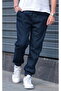 Men's Jogger Jeans – Navy Blue, Elastic Waist & Cuffs, Washed Denim - 5