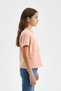 Girl's Crew Neck Short Sleeve T-Shirt with Stitching Detail and Metal Emblem 24984 - 3