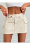 Women's Beige Cargo Pocket Mini Skirt – High Waist Denim Look Casual Stylish Skirt - 5