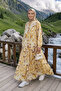 Women's Buttoned Modal Fabric Patterned Yellow Dress - 4