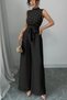 New Season Women's Turtleneck Sleeveless Pearl Belted Waist Long Janjan Event Jumpsuit - 4