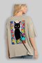 For the Love of Cats 98 Cat Printed Beige Oversize T-Shirt 100% Cotton Unisex Cat Lover Premium Design - 3