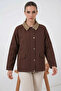 Women's Classic Collar Pocket Detailed Oversize Brown Jacket - 6