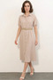 Women's Shirt Collar Belted Short Sleeve Polka Dot Beige Dress - 3