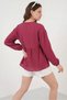 Women's Round Neck Gathered Waist Long Sleeve Viscose Burgundy Blouse - 7