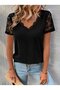 Women's Short Sleeve V-Neck Blouse, Pack of Lace Viscose - 2