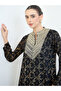 Black Embroidered Yoke Printed Jalabiya - 4