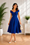 Women's Double Breasted Collared Flared Skirt Flounce Short Sleeve Crepe Dress - 2