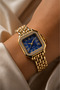 Celestia Gold Stone Women's Wristwatch – Square Case with Navy Blue Dial, Steel Band, Luxury Design Analog Watch - 6