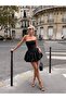 Women's Back Tie Detailed Strapless & Balloon Mini Skirt - 3