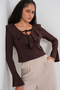 Women's Long Sleeve Crop Blouse 1449 - Brown - 5
