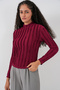 Women's Textured Stretchy Knitted Blouse 1444 - Burgundy - 4
