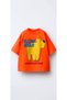Orange Bear Patterned Crew Neck T-Shirt and Pants Top and Bottom Set - 2
