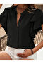 Women's Short Sleeve V High Neck Dubai Blouse with Ruffled Sleeves - 4