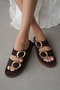 Arlena Adjustable Double Gold Buckle Detailed Women's Slippers - Brown Suede - 3