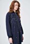 Women's Metal Ring Embroidered Double Suit Navy Blue 31385 - 5