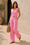 Women's Linen Textured Vest and Trousers 2-Piece Set - Pink - 3