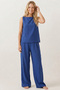Cobalt Blue Color Thick Strap Blouse Elastic Waist Pants Woven Modal Top-Bottom Set 8051 - 3