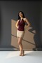 Burgundy Gold Accessory Detailed Draped Gathered Flowy Sandy Fabric Lined Blouse - 4