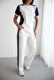 Women's Navy Blue Garnished Elastic Waist Top and Bottom Set Nh26133 - 2