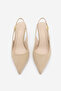Women's Stiletto Pointed Toe Open Back Elasticated Gold Buckle Short Thin Heeled Shoes Henka Beige Suede - 7