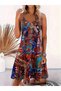Women's Rope Strap V-Neck Patterned Short Single Jersey Dress - 3