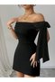 Women's Madonna Collared Ribbon Detailed Short Imported Crepe Dress - 5