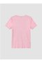 New Season Pink Crew Neck T-Shirt with Floral Detail for Girls - 3